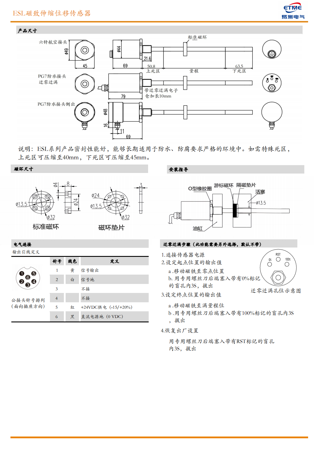 ESL全不銹鋼外殼伺服液壓缸磁致伸縮位移傳感器